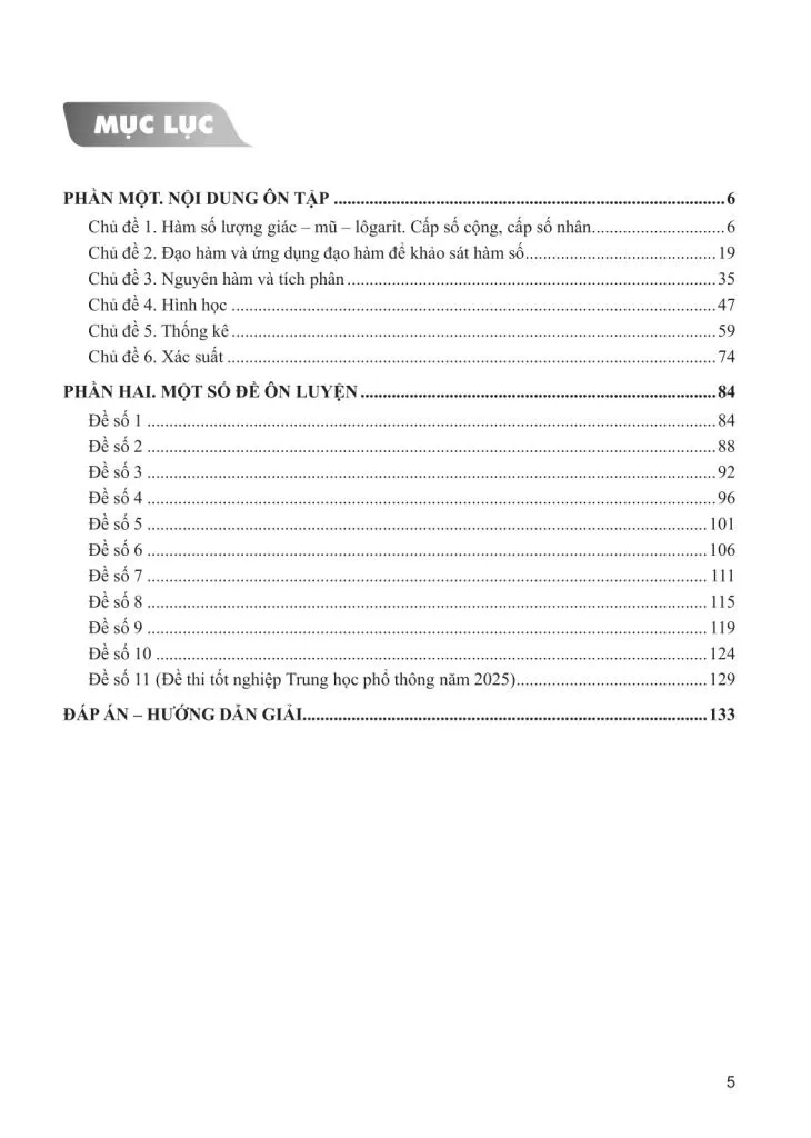 HƯỚNG DẪN ÔN THI TỐT NGHIỆP THPT MÔN TOÁN (Năm học: 2025 - 2026)